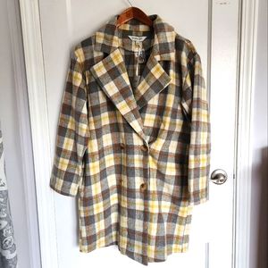 Chaps Women's Plaid Coat - Gray, Yellow, Cream